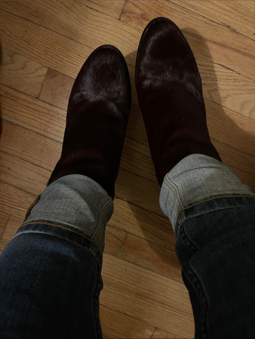 Allsaints: Oxblood Hessian calf hair boot